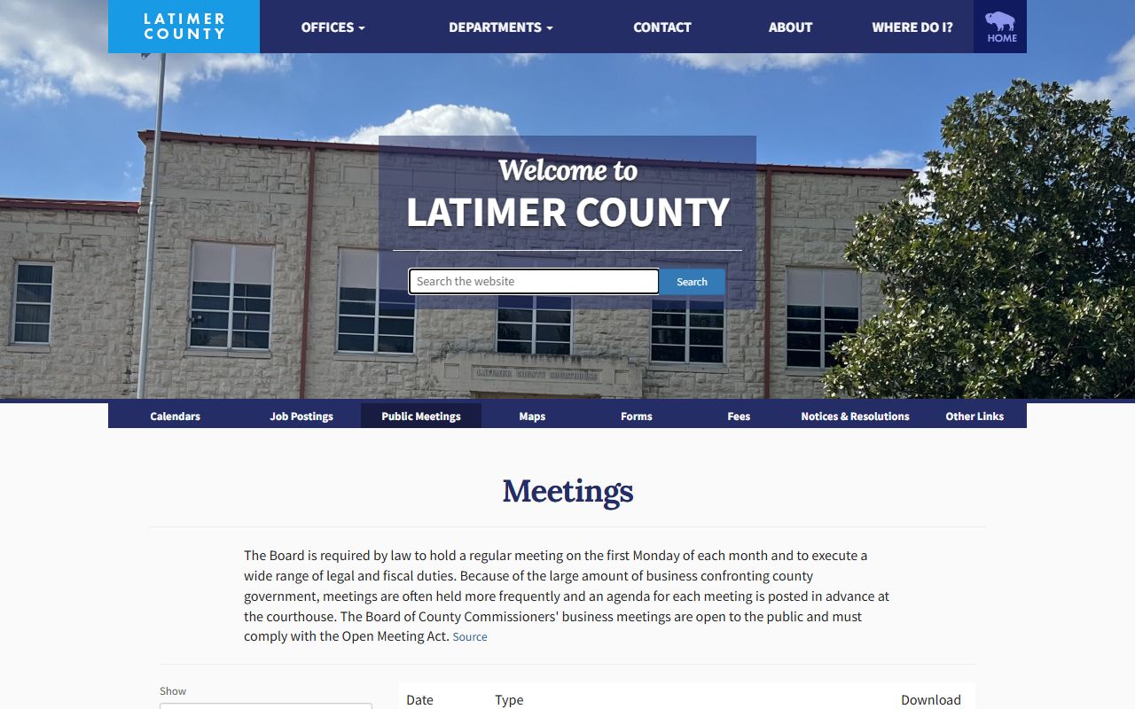 Latimer County meetings page distinct from Court Clerk court records