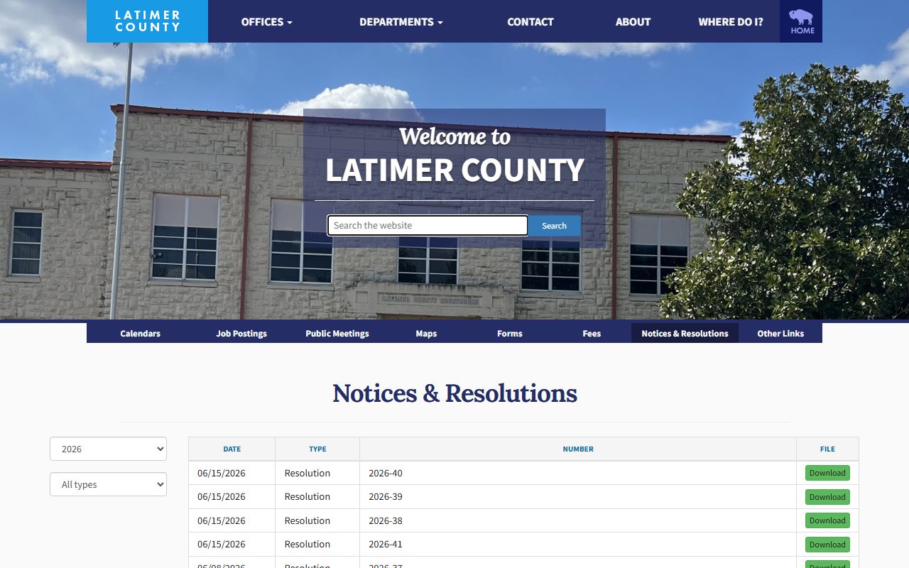 Latimer County Court Clerk and county records resolutions page