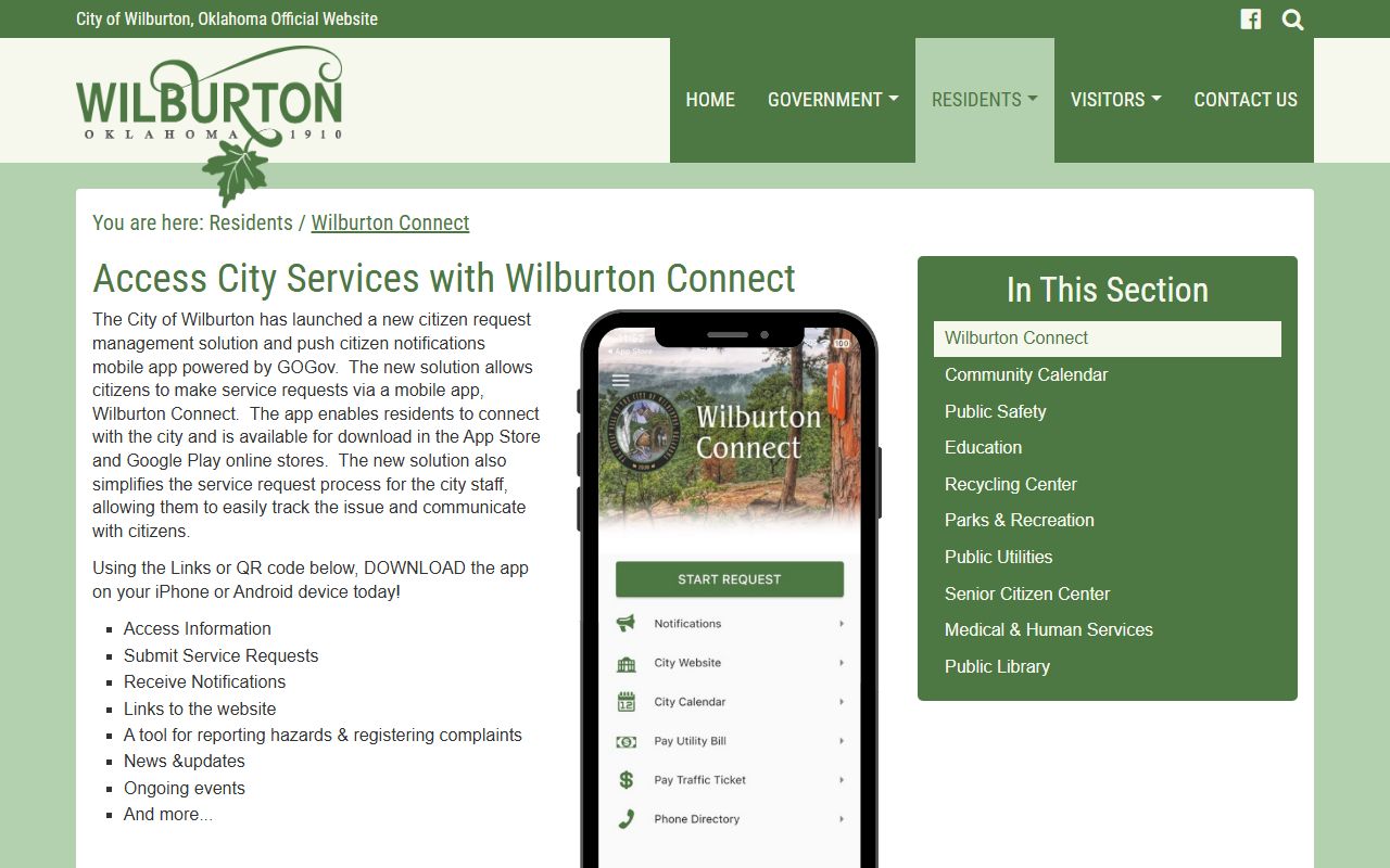 Wilburton Connect app page near Latimer County Court Clerk records tools