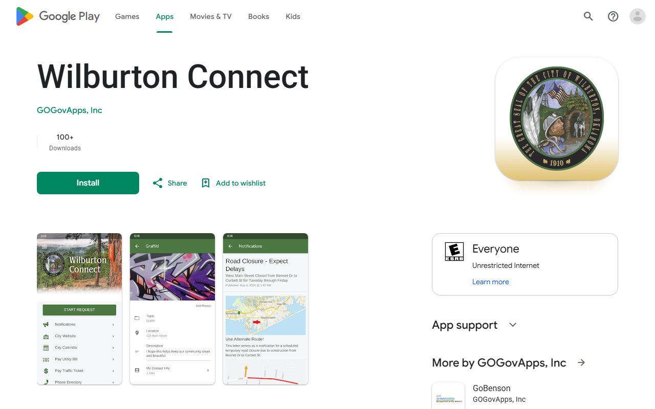 Wilburton Connect Google Play listing apart from Latimer County Court Clerk records