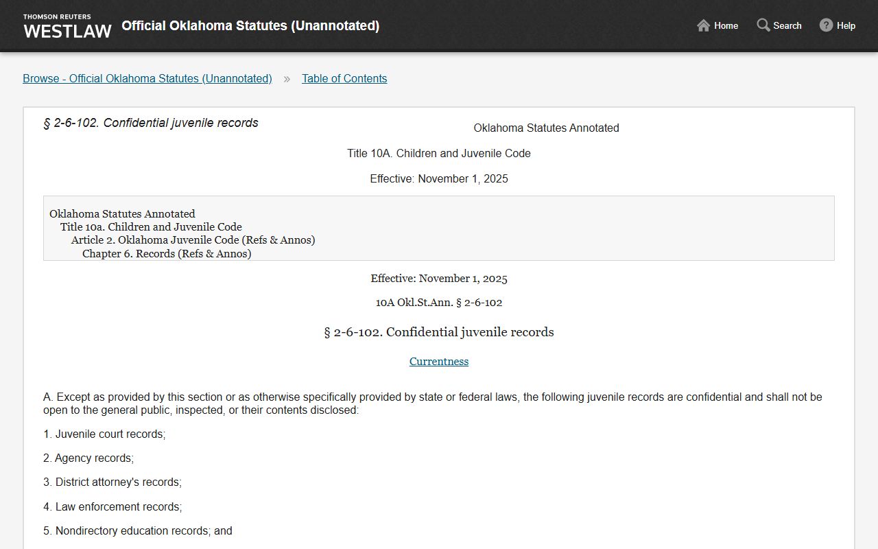 Latimer County restricted juvenile arrest and charge records under Oklahoma law