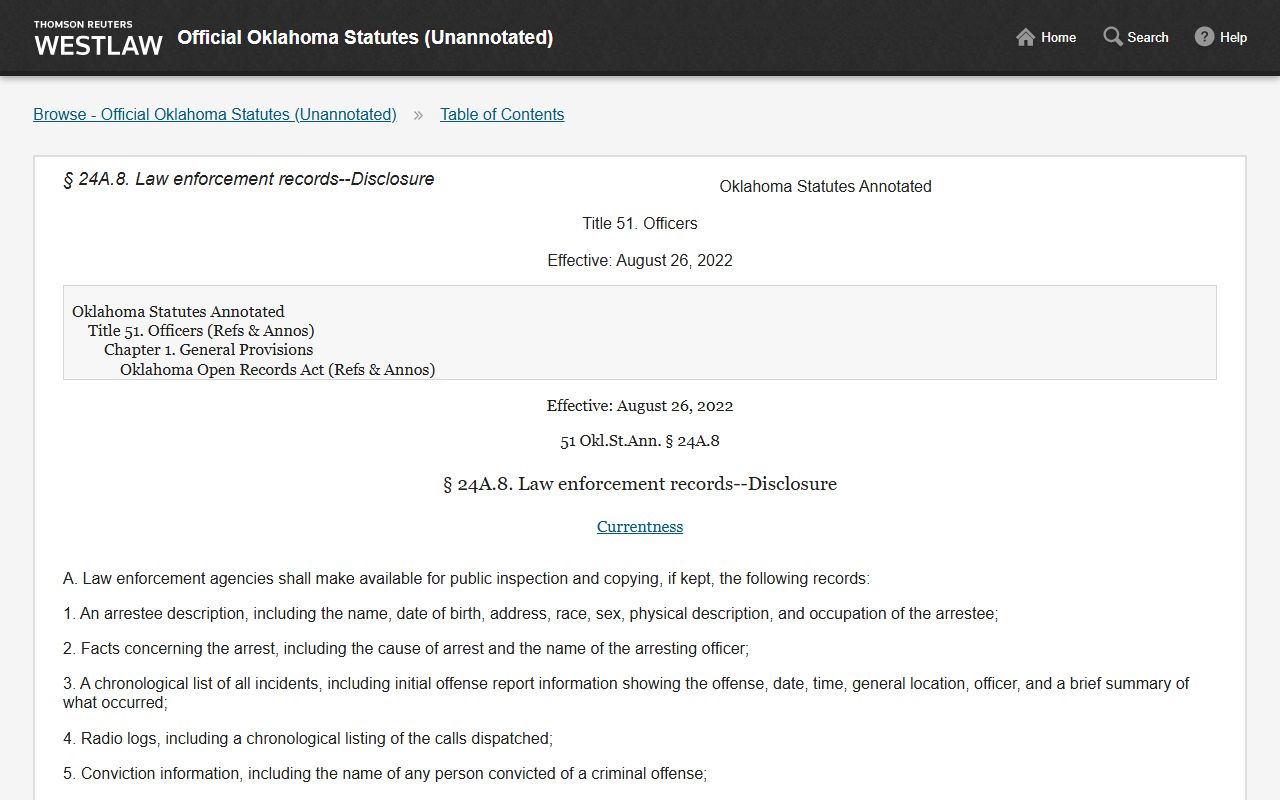 Latimer County arrest records and booking information under Oklahoma open records law