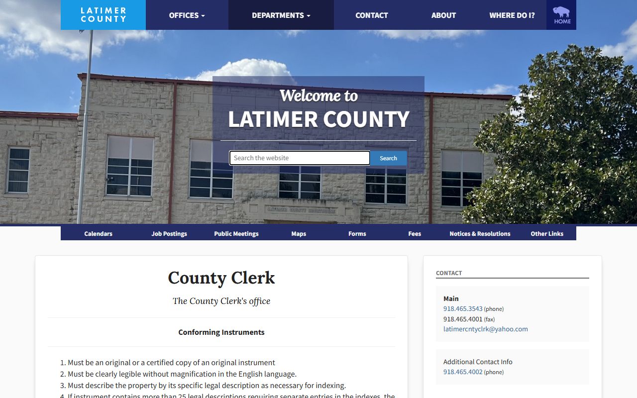 Latimer County Clerk conforming-instrument recording standards related to county records