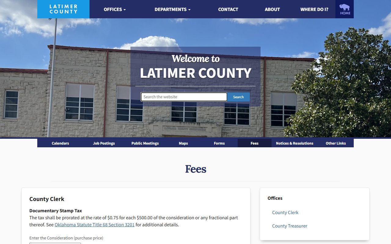 Latimer County Clerk fee schedule for copies and certified Latimer County records