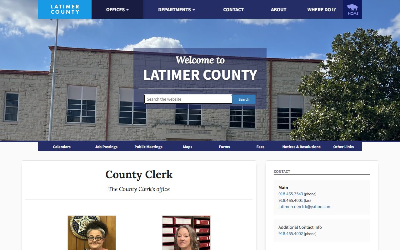 Latimer County court records office listing for the County Clerk in Wilburton