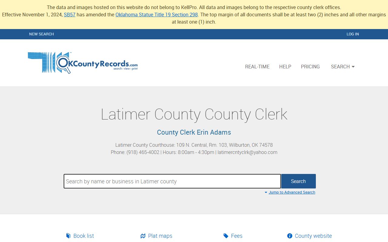 OKCountyRecords land-record search for Latimer County, separate from court case records