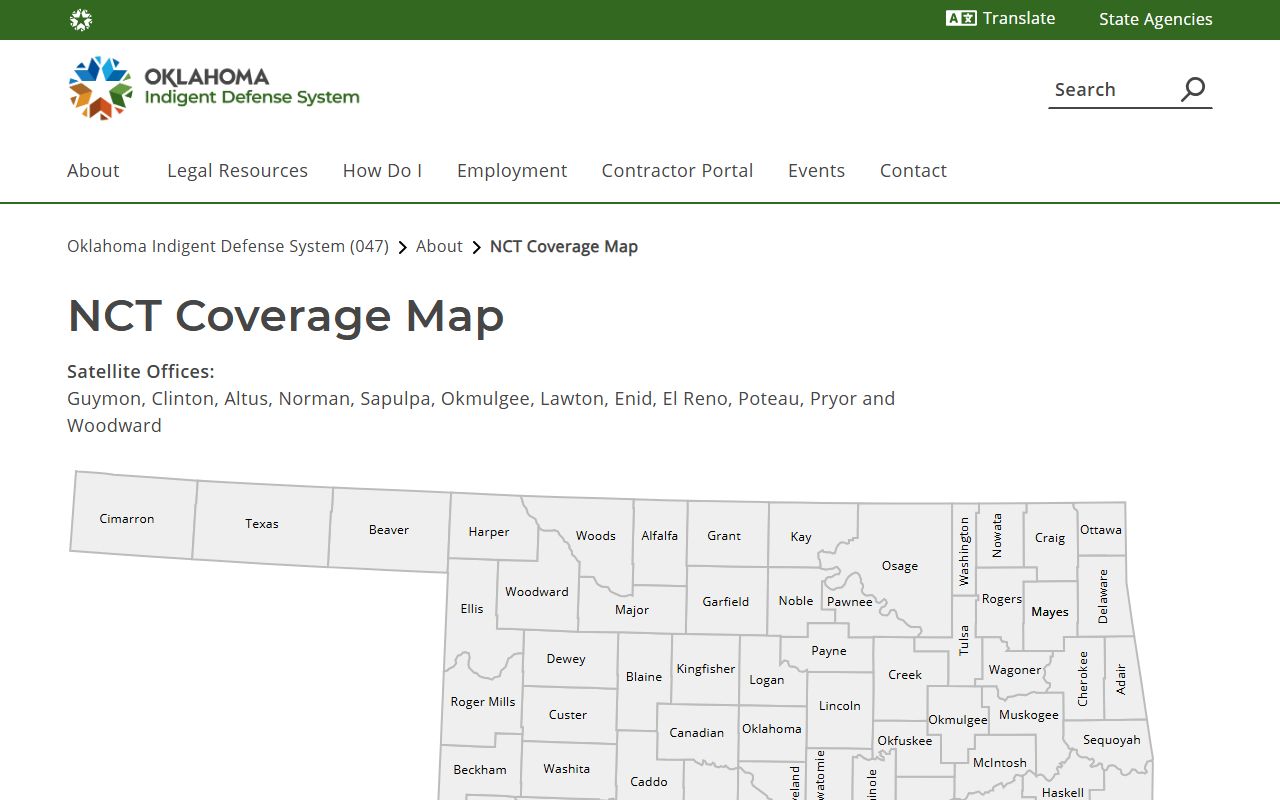Latimer County criminal court records and OIDS non-capital trial coverage map