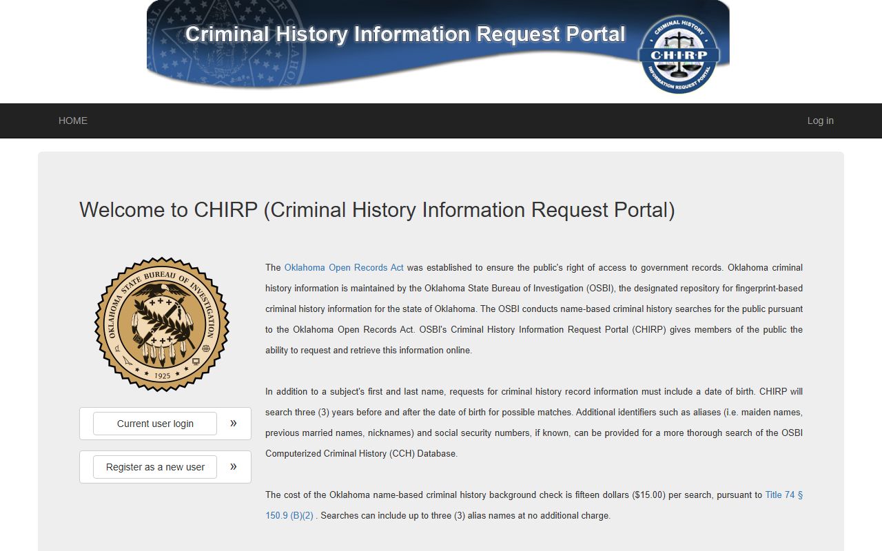 Latimer County criminal court records and OSBI CHIRP criminal history portal