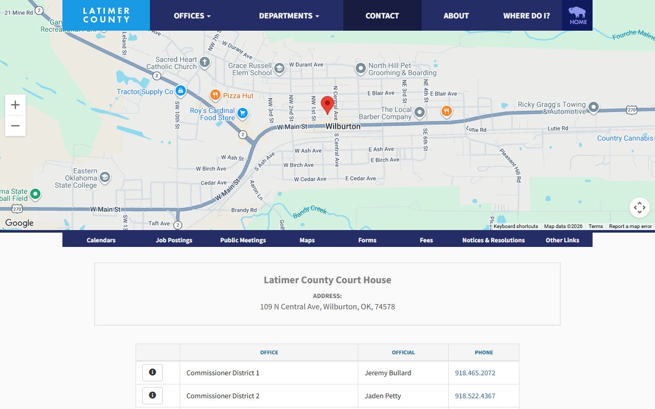 Latimer County court records contact directory for courthouse offices