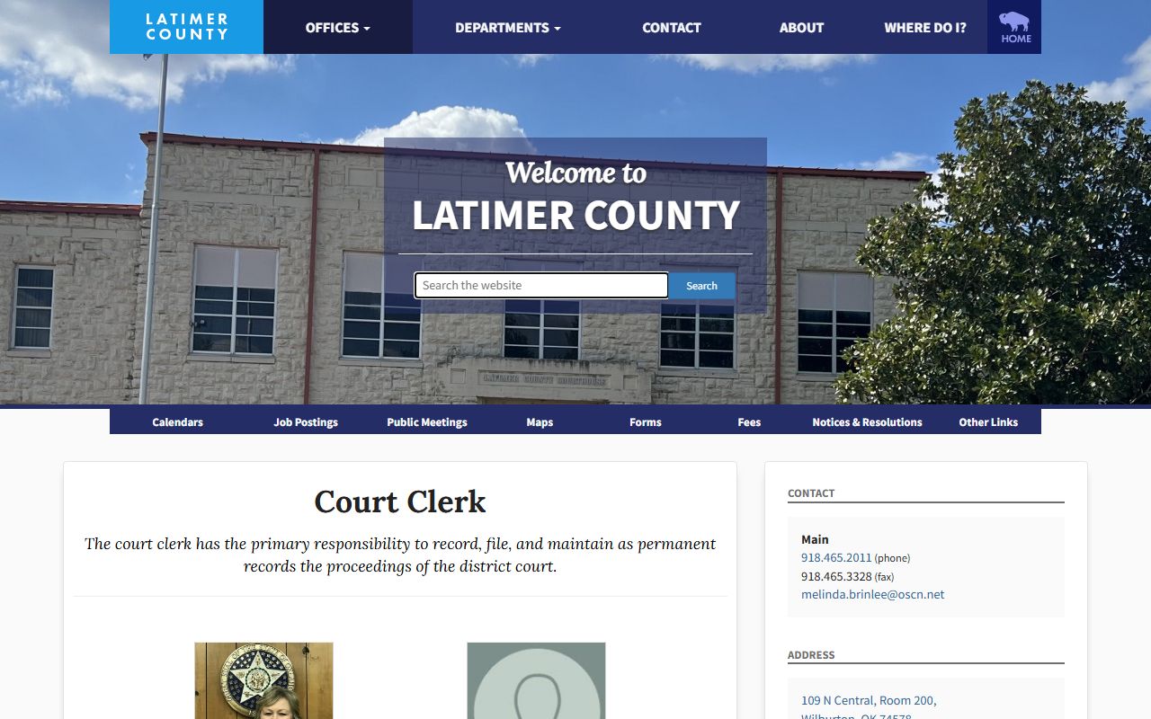 Latimer County court records office at the Court Clerk inside the courthouse