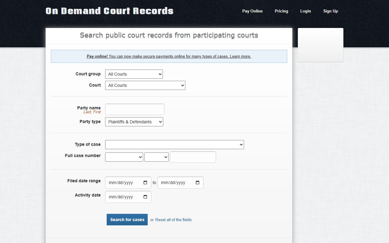 Latimer County court records search on the ODCR case lookup portal