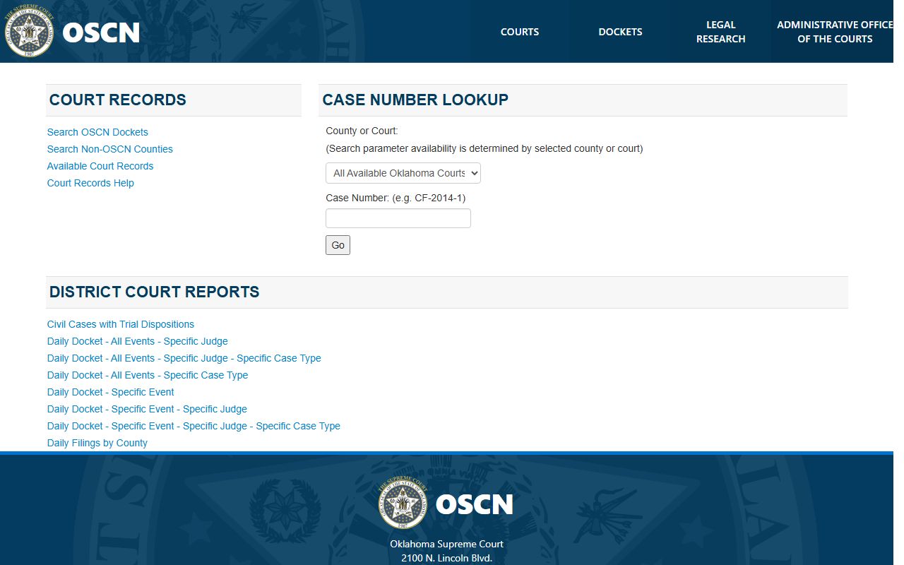 Latimer County court records and dockets on the OSCN statewide case network