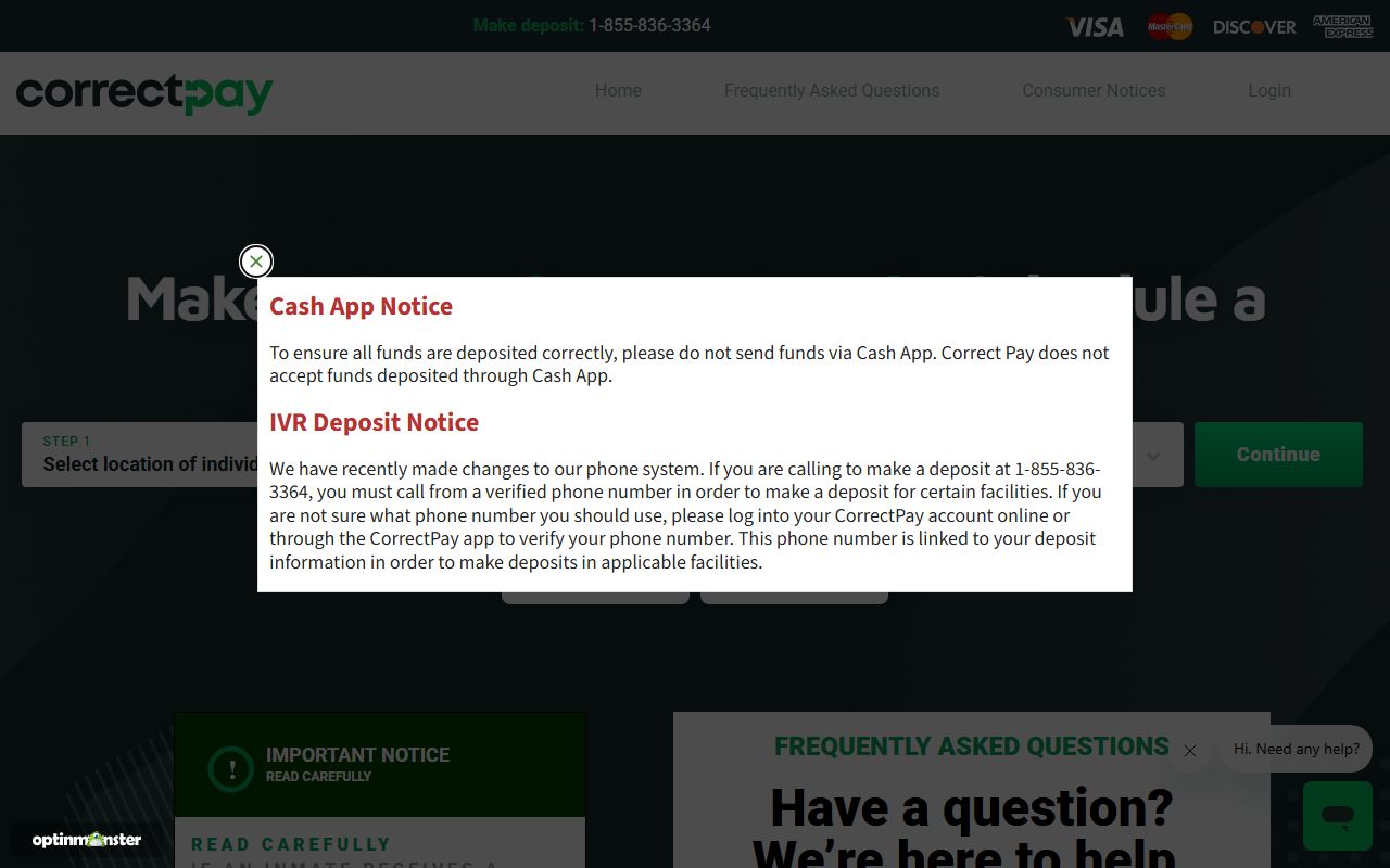 CorrectPay commissary deposit service for the Latimer County jail