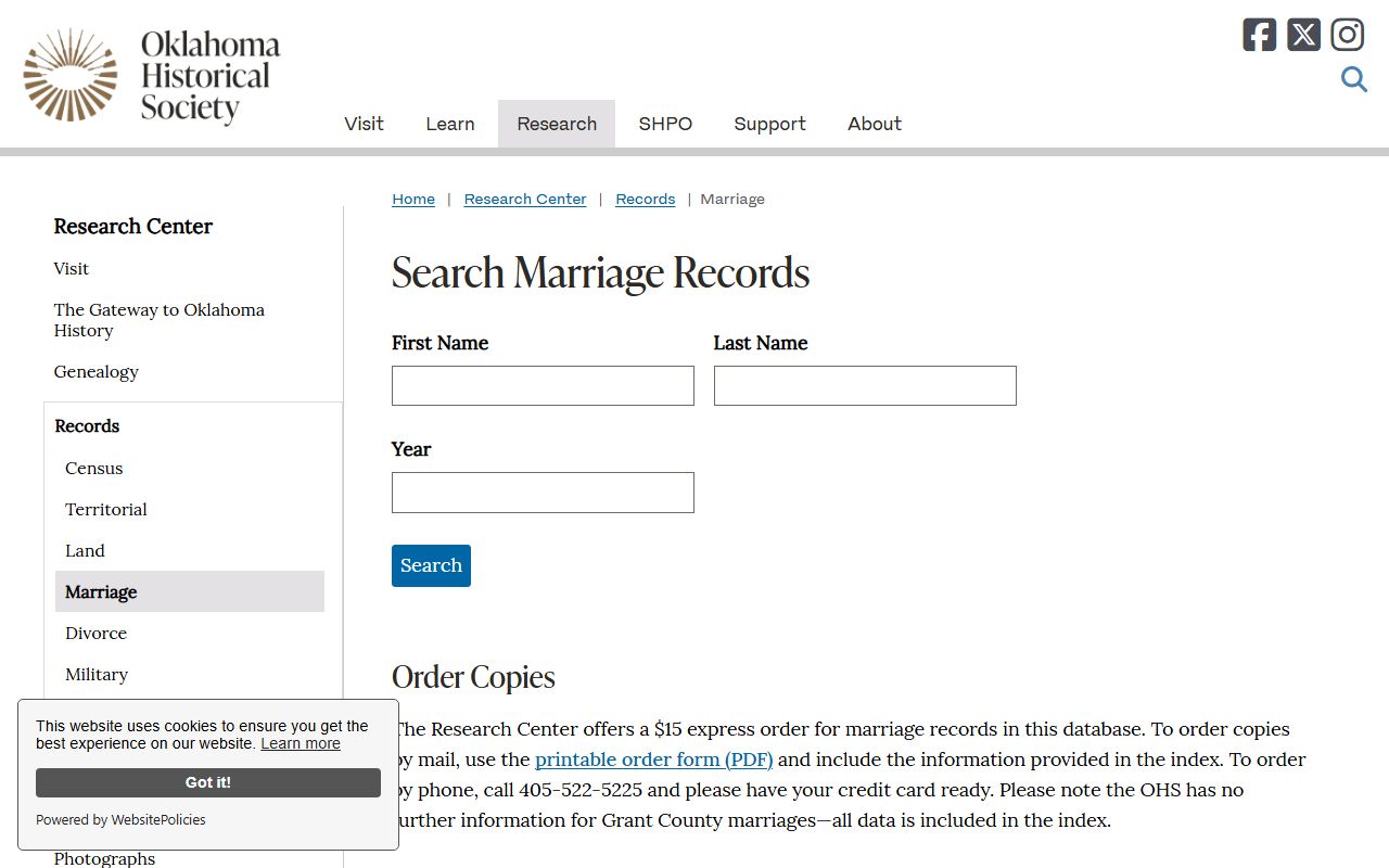 Latimer County marriage and divorce records index search at the Oklahoma Historical Society