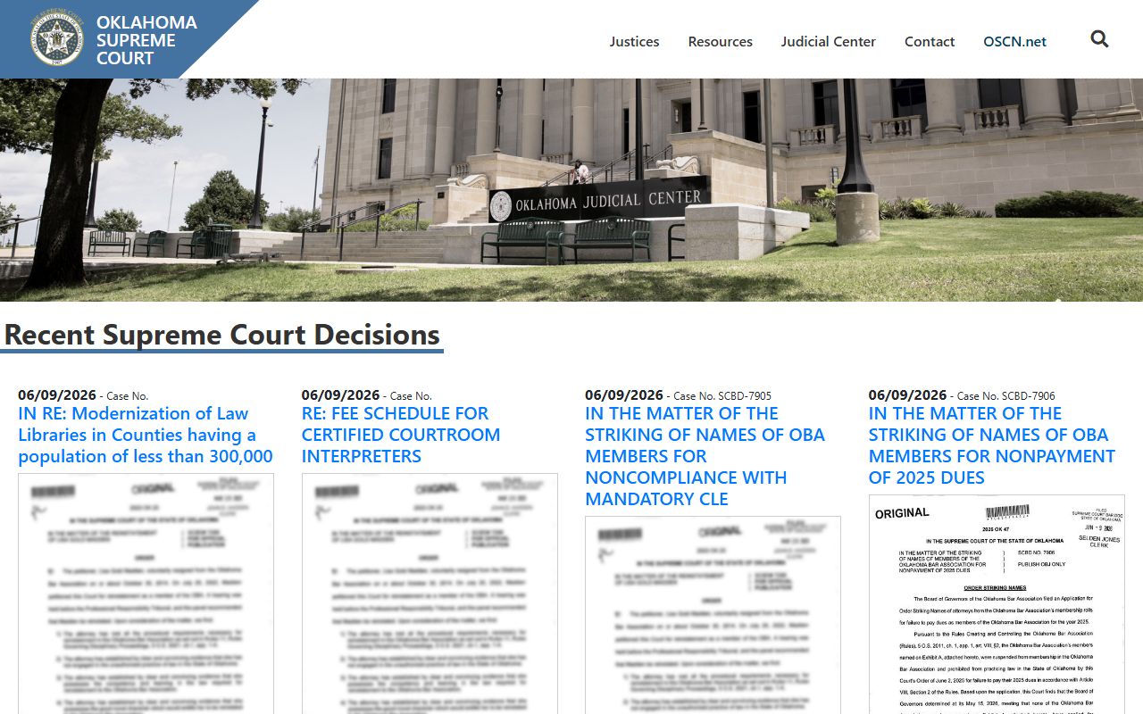Oklahoma Supreme Court page and the court structure behind Latimer County probate records