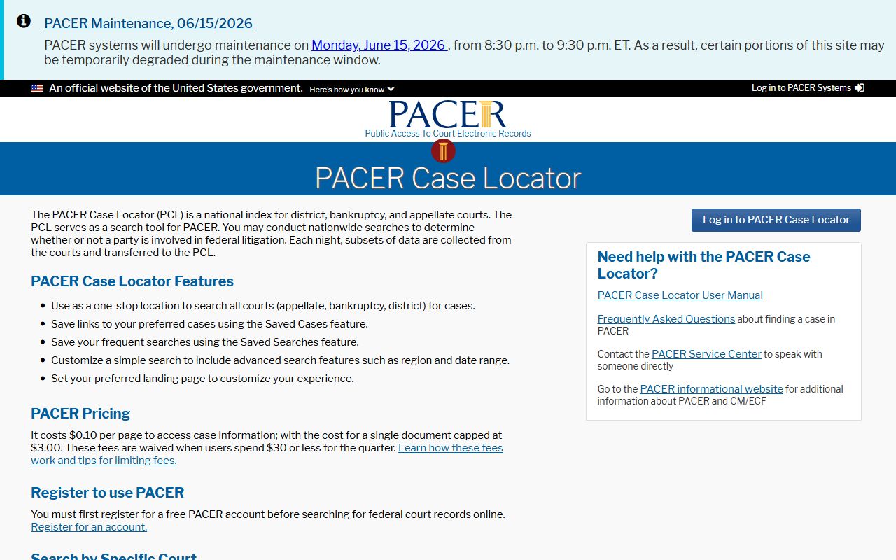 PACER Case Locator used for federal cases beyond Latimer County probate records