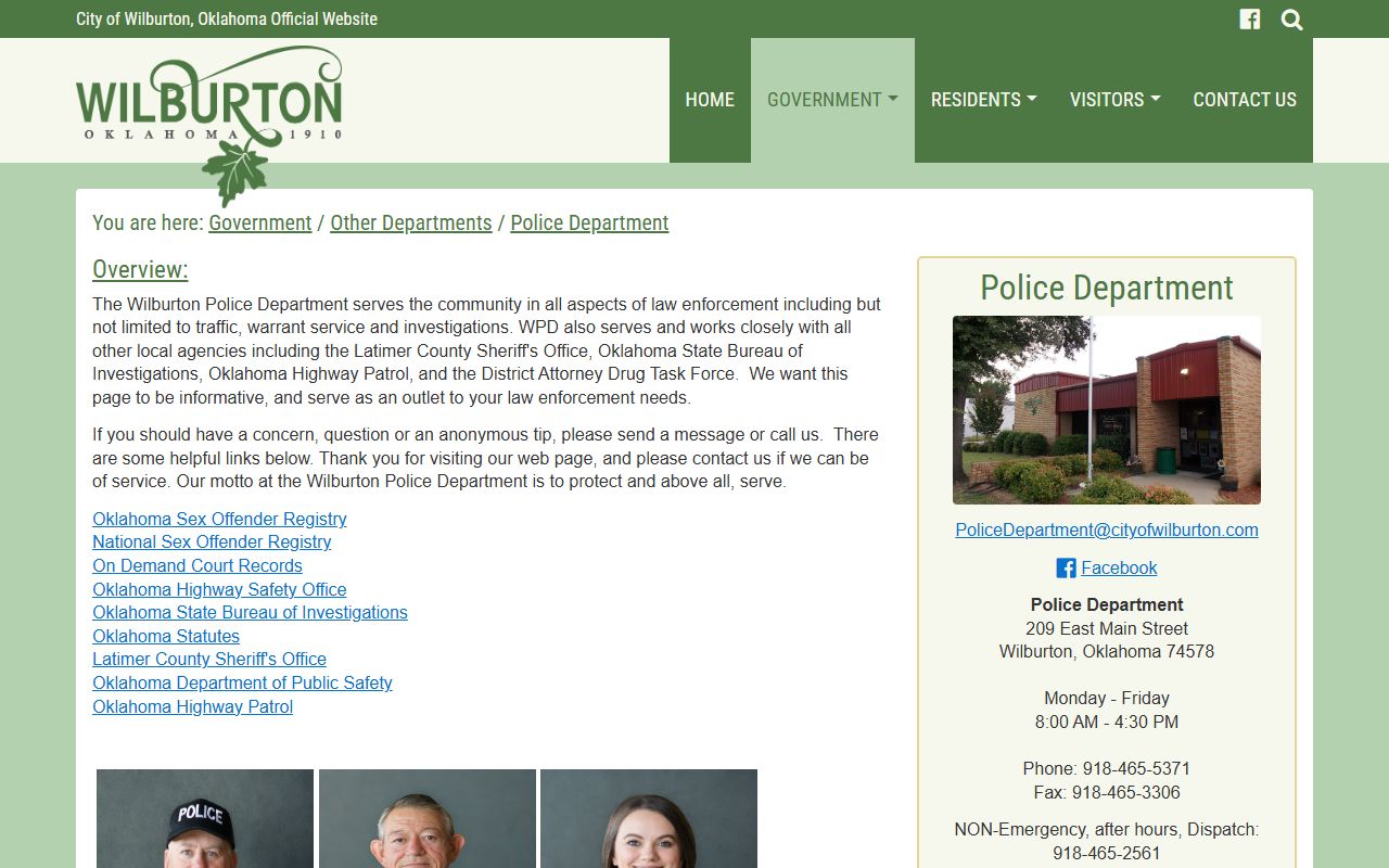 Wilburton Police Department page covering Latimer County warrant service